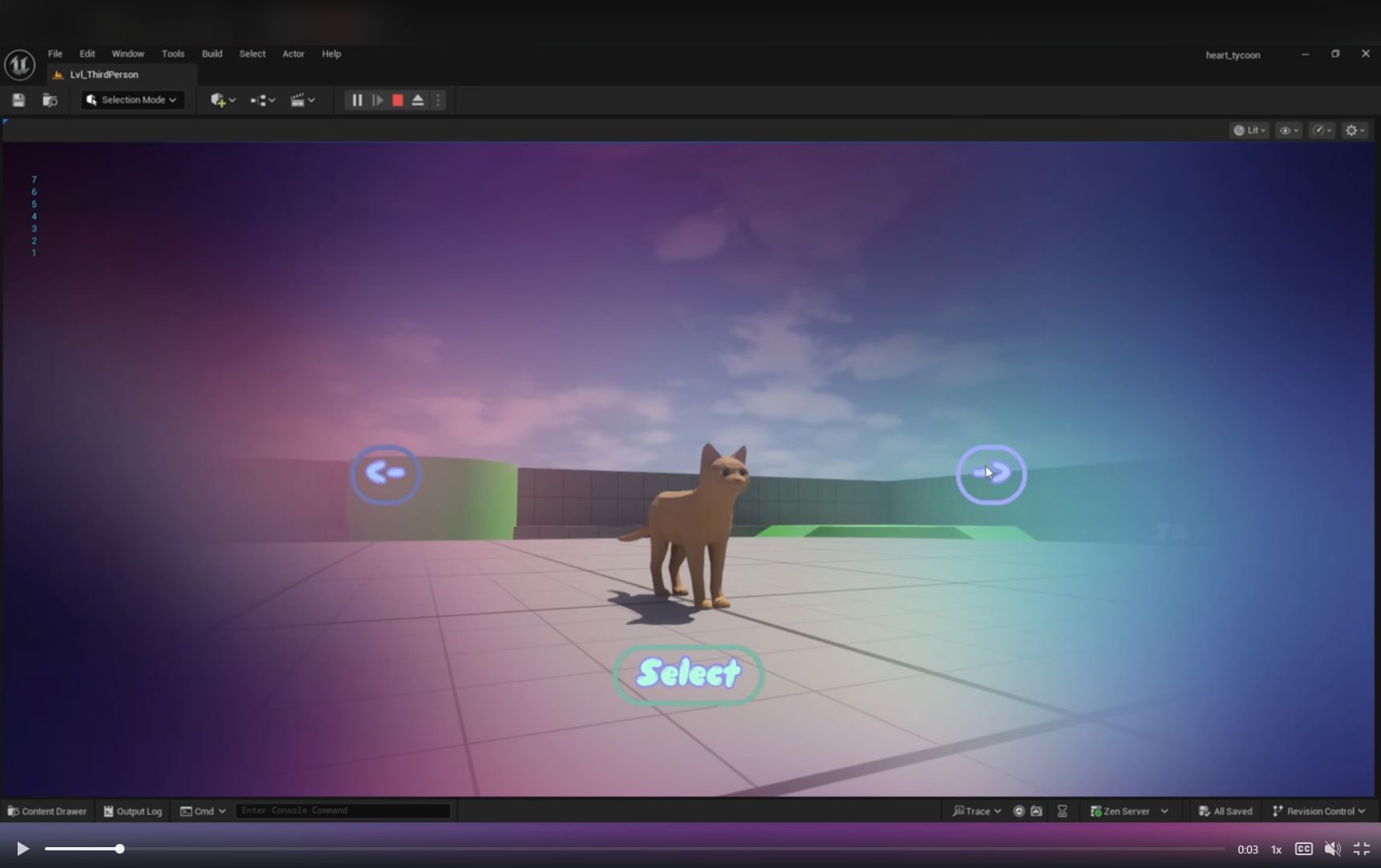 Playable cat selection in the cat tycoon prototype