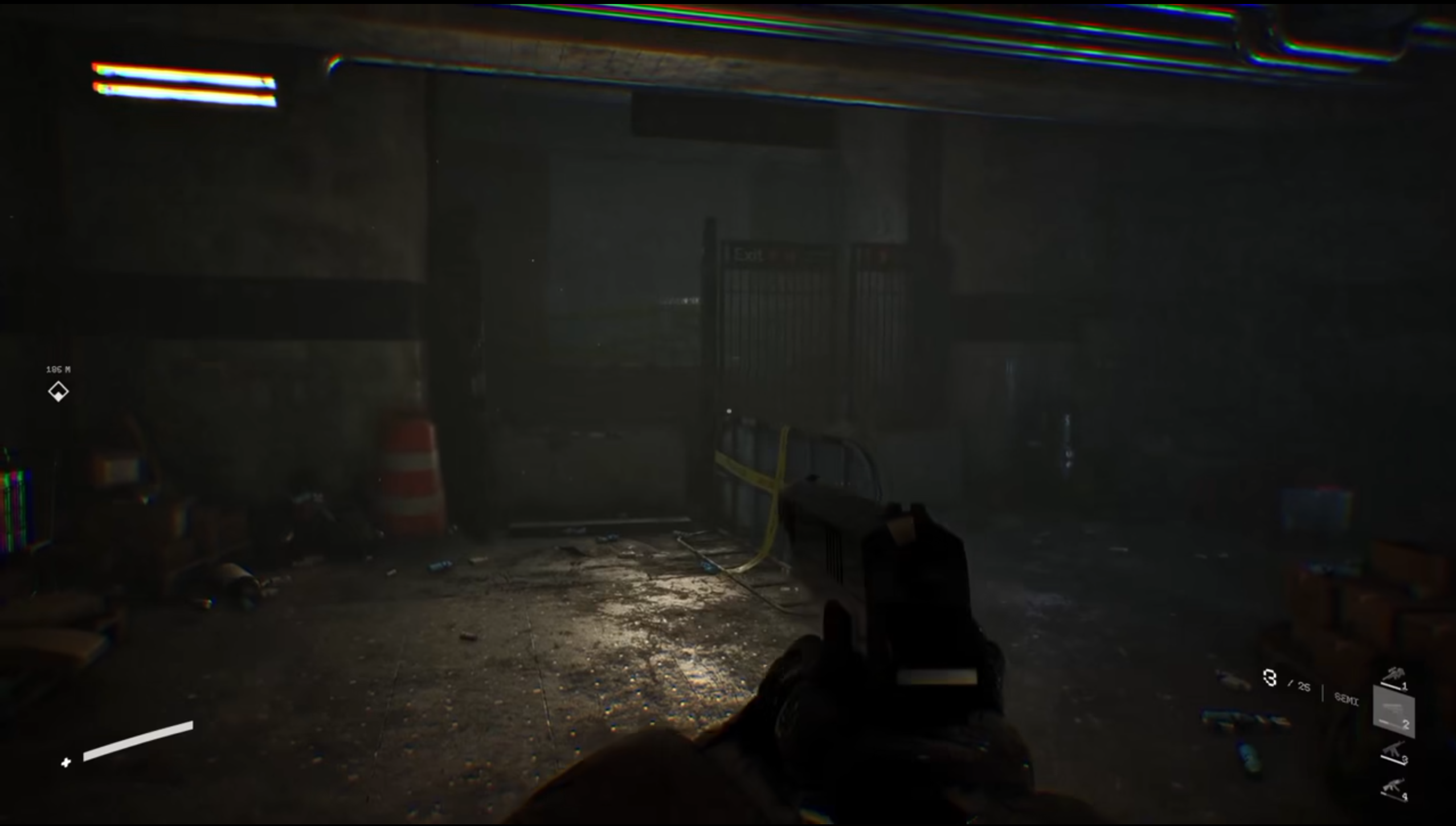 Dread Signal first-person gameplay with pistol and equipment HUD