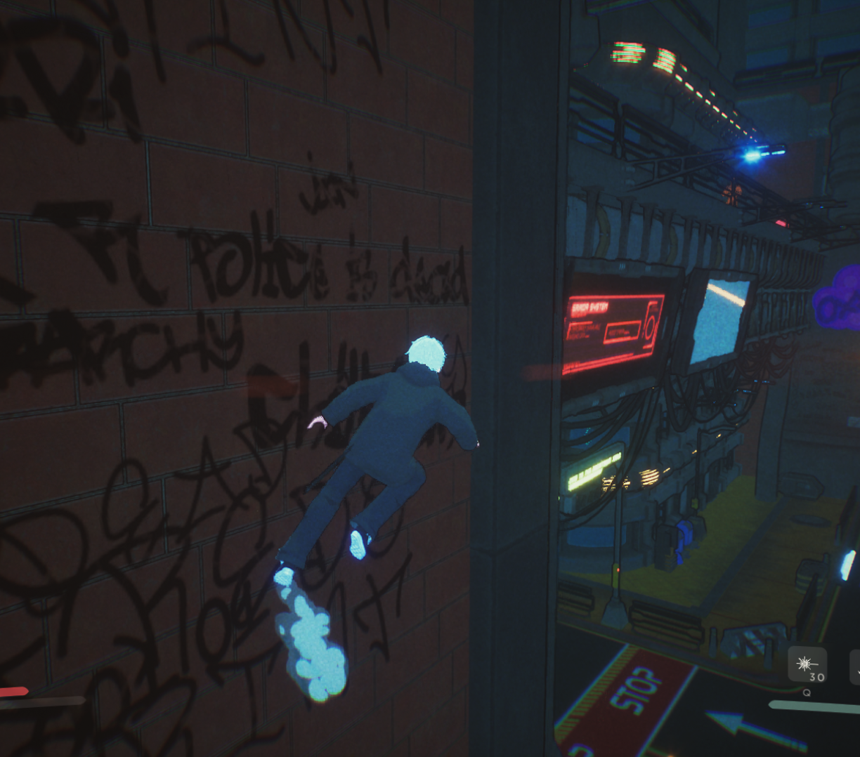 Hollow Ascent cyberpunk game environment