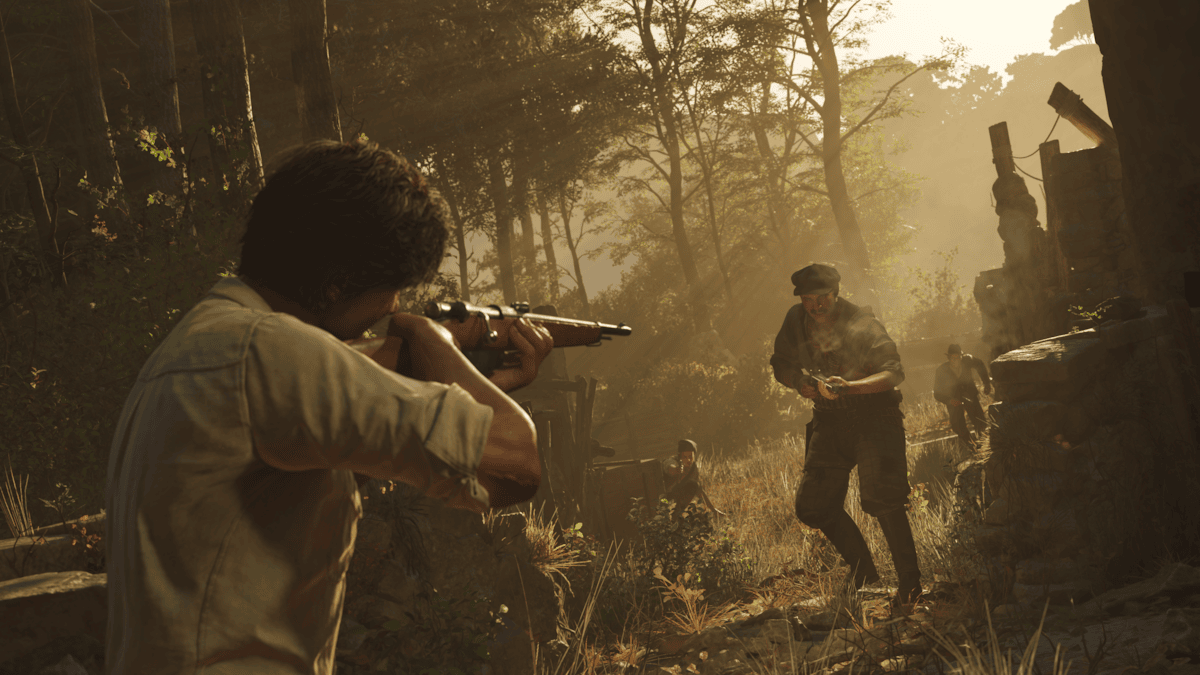 A woodland firefight in Mafia: The Old Country